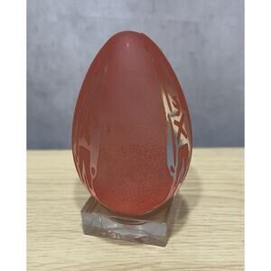 Glass Paperweight Egg Etched Nutcracker Soldier Design Pink Great Condition